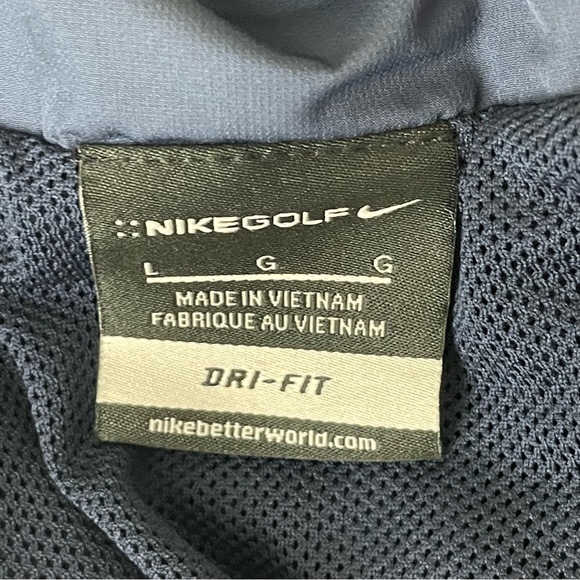 NIKE GOLF MEN’S FULL ZIP WIND JACKET WINDBREAKER LARGE BLUE ZIP DOWN - Picture 9 of 11